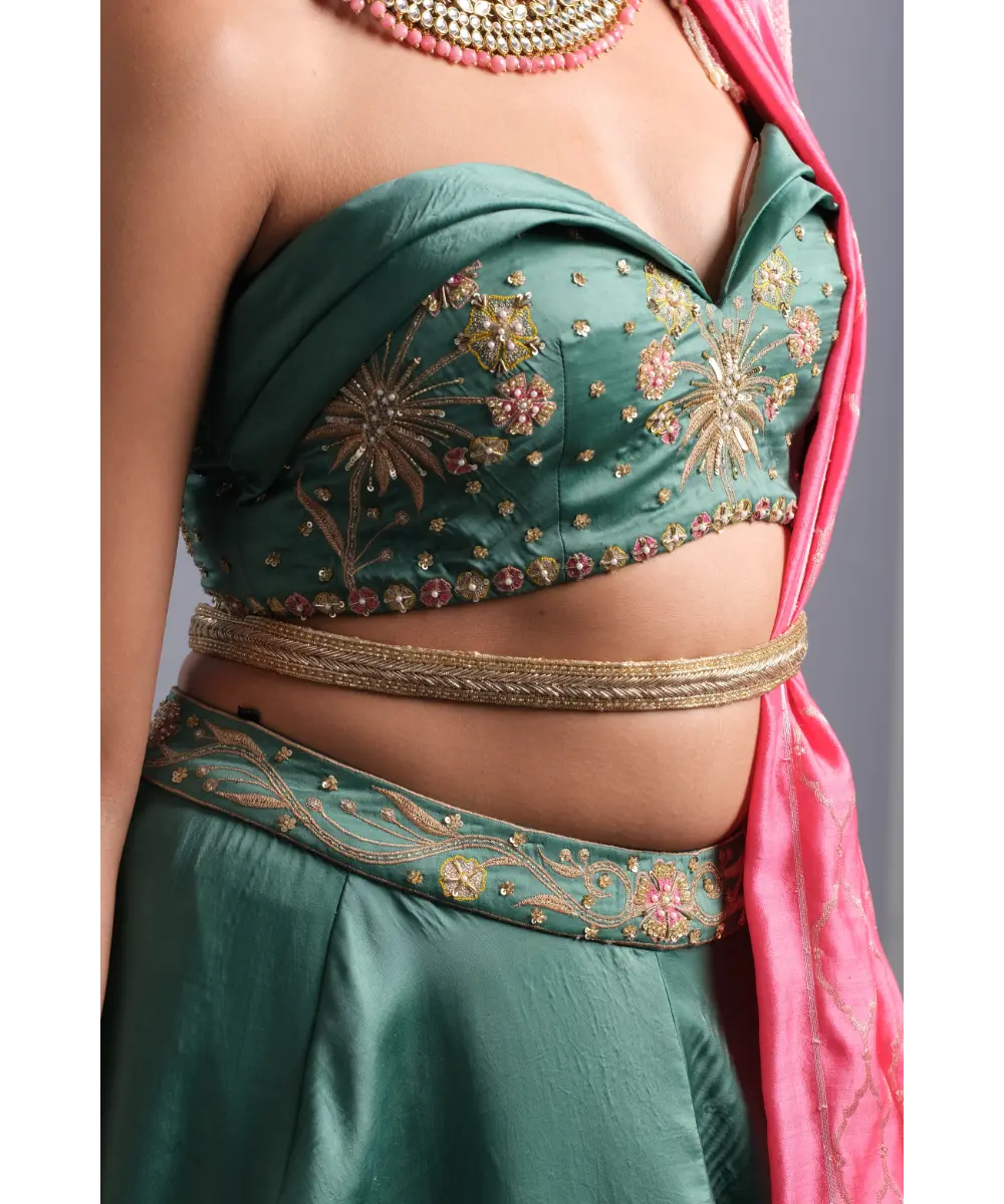 AASTHA SOOD - Castleton green Lehenga coupled with a Monochrome Bustier
